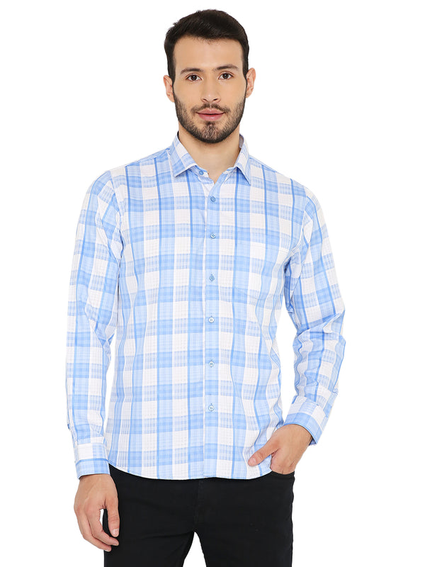 Slim Fit Checkered Shirt in Blue with long sleeves and button-down front, ideal for casual or office wear in the Shirts category.