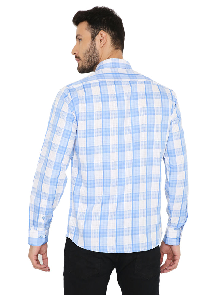 Back view of Slim Fit Checkered Shirt - Blue highlighting the checkered pattern and slim fit design for a sharp silhouette.