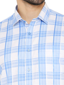 Slim Fit Checkered Shirt in Blue for Men [MSS097]