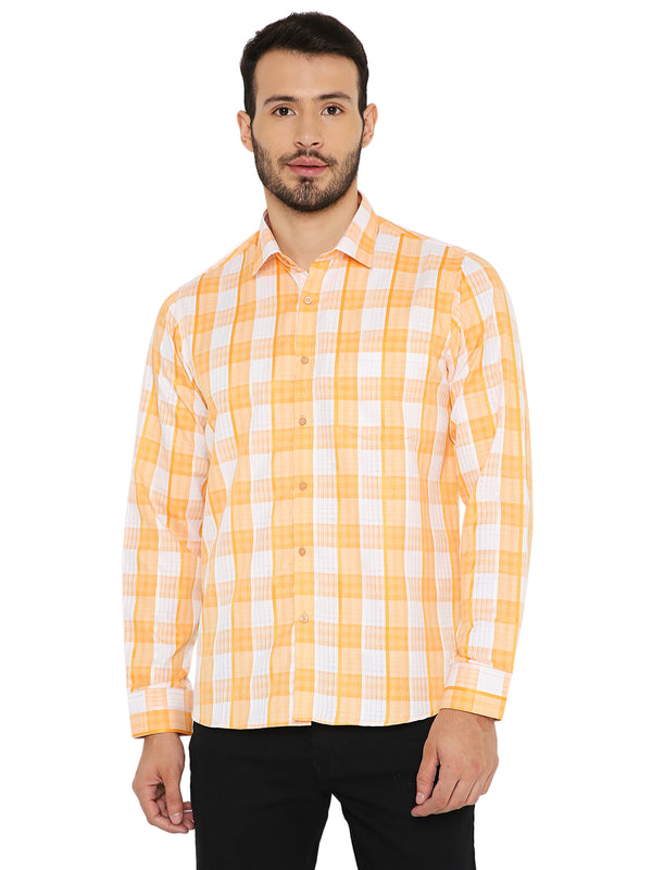 Slim Fit Checkered Shirt - Orange Style with long sleeves and button-down front, ideal for casual and semi-formal wear in men's fashion.