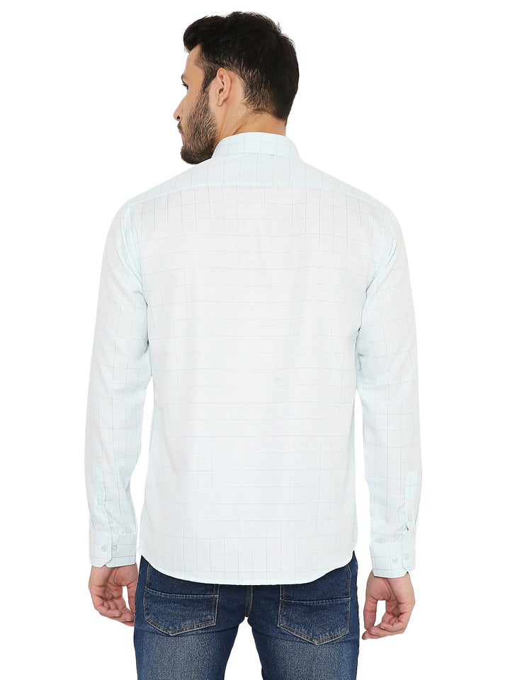 Back view of Slim Fit Checkered Shirt - Light Blue, showing clean checkered design and structured fit. Ideal for smart-casual outfits.