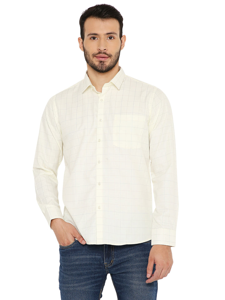 Slim Fit Checkered Shirt - Maharaja Collection in lemon yellow with long sleeves and front pocket, ideal for casual and semi-formal wear.