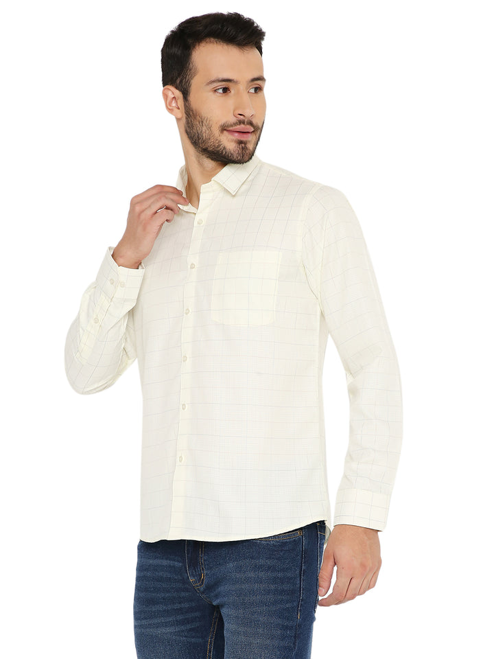 Lemon yellow Slim Fit Checkered Shirt from Maharaja Collection featuring button-down front and breathable fabric, styled for modern comfort.
