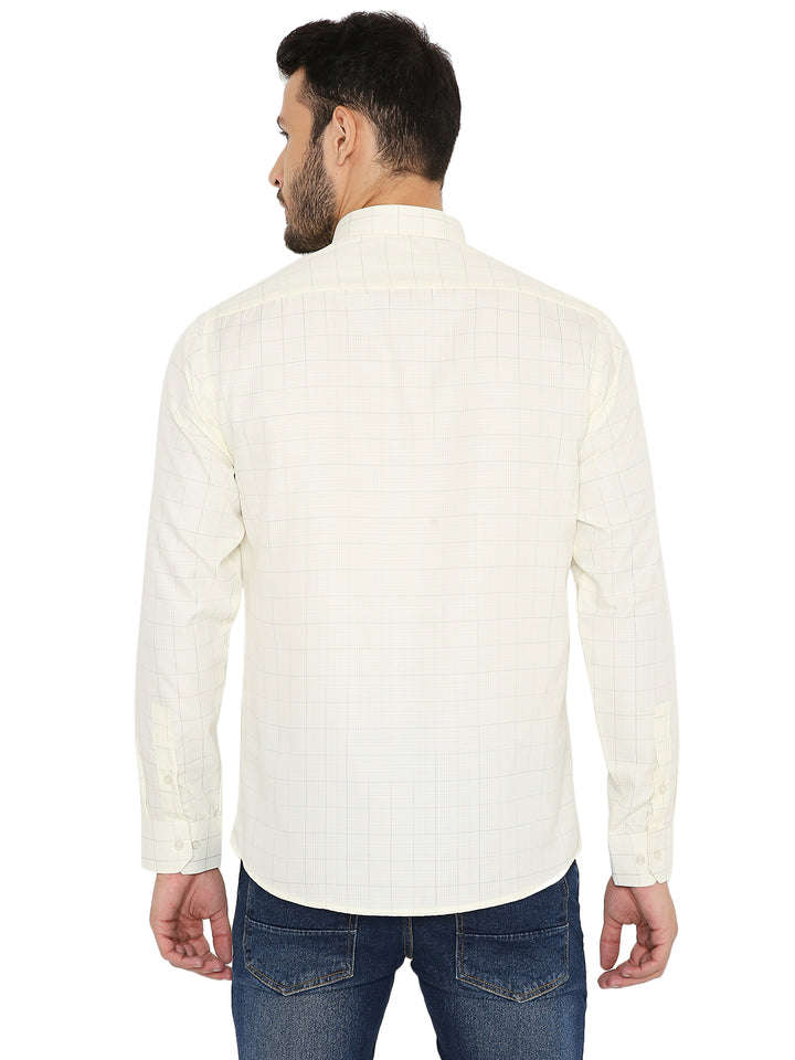 Back view of Maharaja Slim Fit Checkered Shirt in lemon yellow, showcasing tailored fit and easy-care fabric for daily wear.