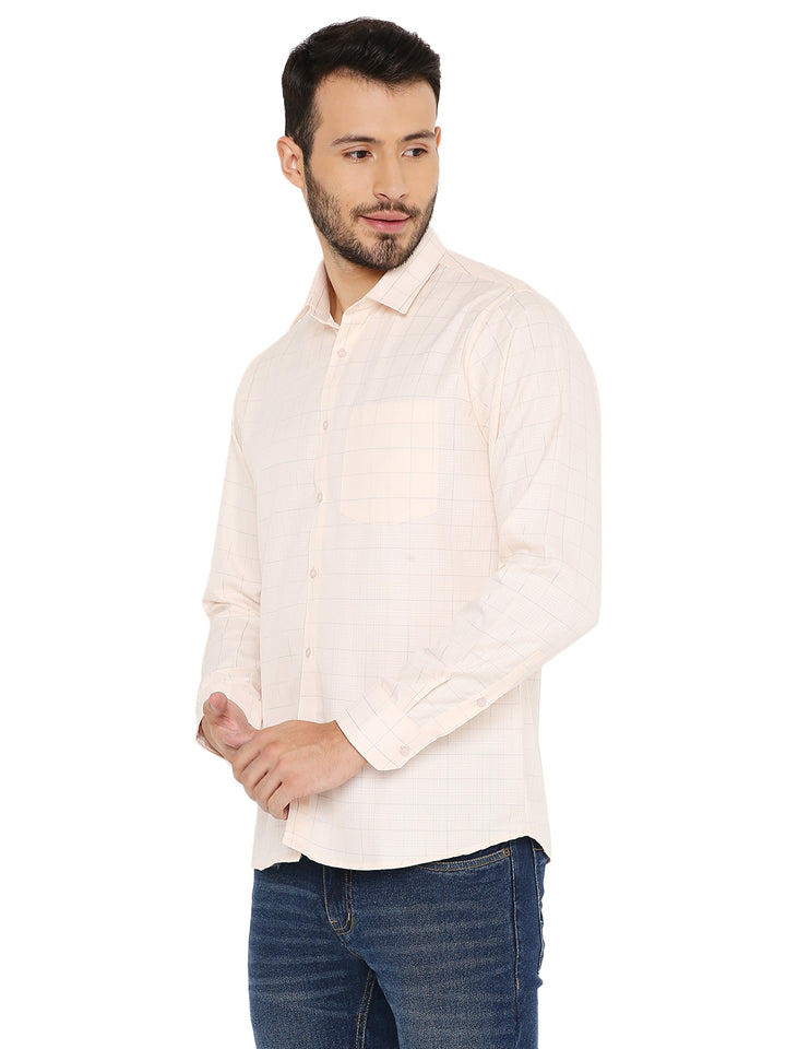 Side view of Slim Fit Checkered Shirt - Orange Maharaja, showcasing tailored fit and lightweight material for everyday comfort.
