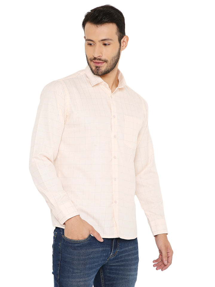 Slim Fit Checkered Shirt - Orange Maharaja in light orange tone, designed with subtle checks and easy-care fabric.