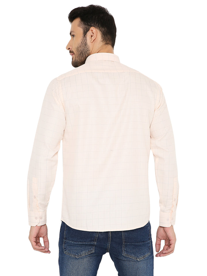 Back view of Slim Fit Checkered Shirt - Orange Maharaja, highlighting the clean checkered pattern and structured fit.