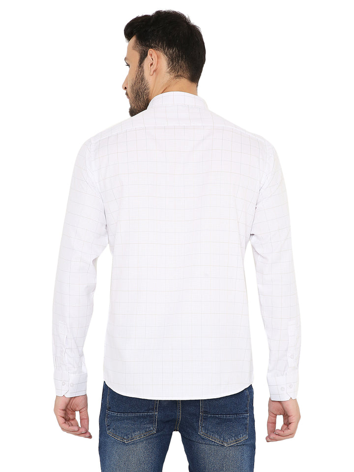 Back view of Maharaja Slim Fit White Checkered Shirt with clean lines and structured fit, suitable for office or casual outings.