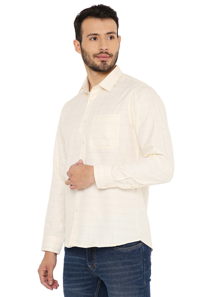 Slim Checkered Shirt in light yellow, featuring a tailored fit and button-down front, perfect for stylish everyday comfort.