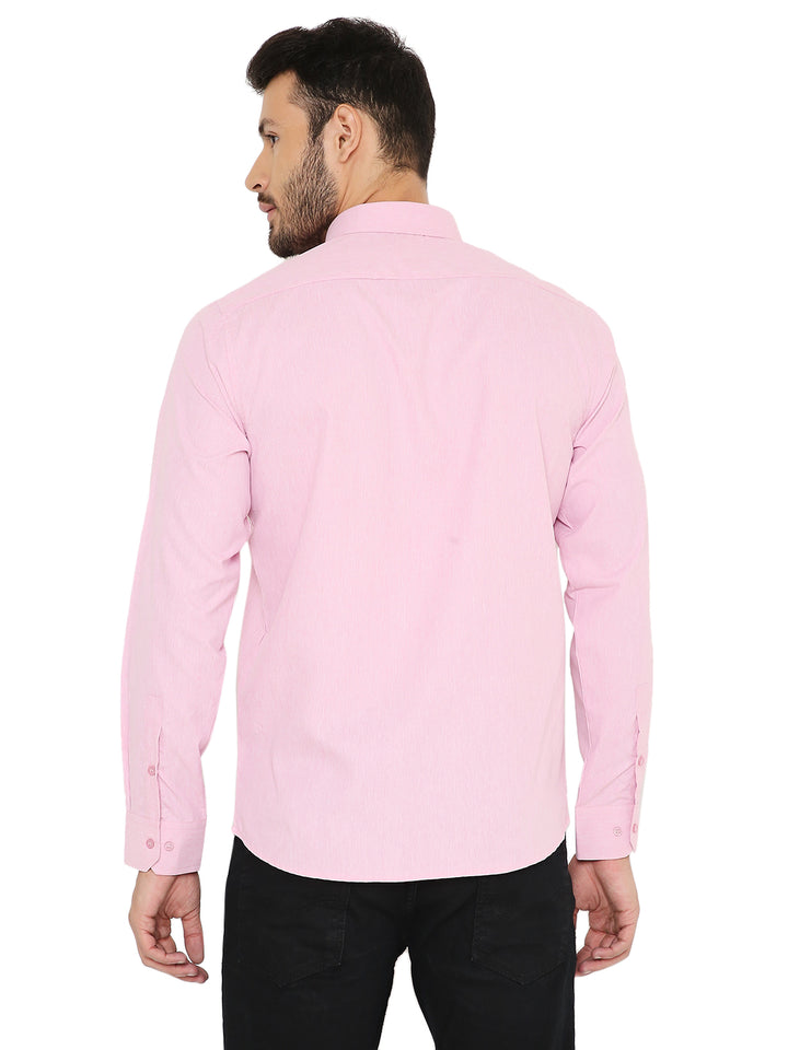 Back view of Maharaja Slim Fit Solid Bright Pink Shirt, showing clean stitching and structured fit for a polished look.