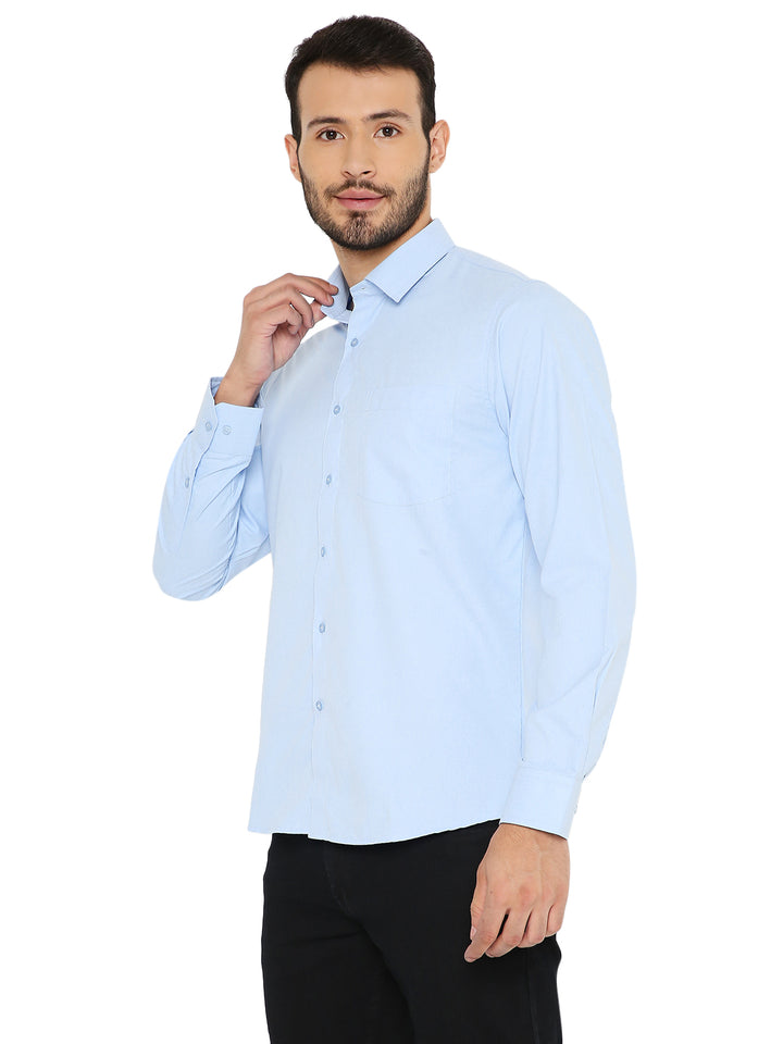 Side view of Slim Fit Blue Shirt from Maharaja Collection, showcasing its tailored fit and easy-care fabric for stylish everyday comfort.