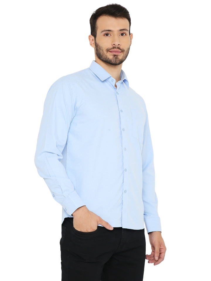 Slim Fit Solid Bright Blue Shirt with long sleeves and button-down front, designed for a sleek silhouette and versatile styling.