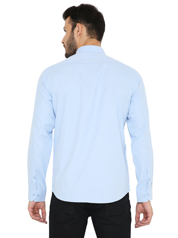 Back view of Slim Fit Blue Shirt - Maharaja Collection, highlighting its clean design and structured fit for a polished look.