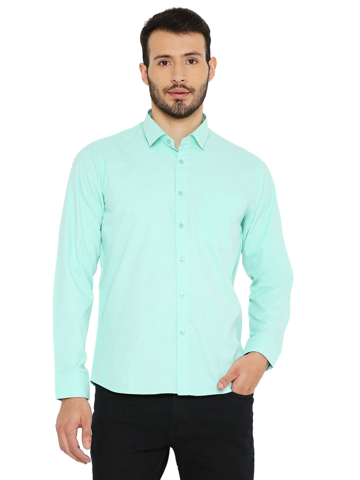 Slim Fit Shirt - Bright Green with button-down front and chest pocket, ideal for casual or office wear. Made in India, soft and easy-care fabric.