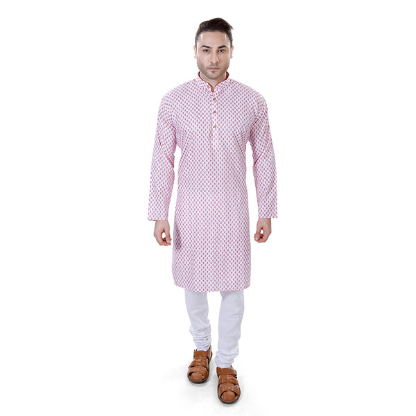Abstract Print Poly Blend Kurta in Pink